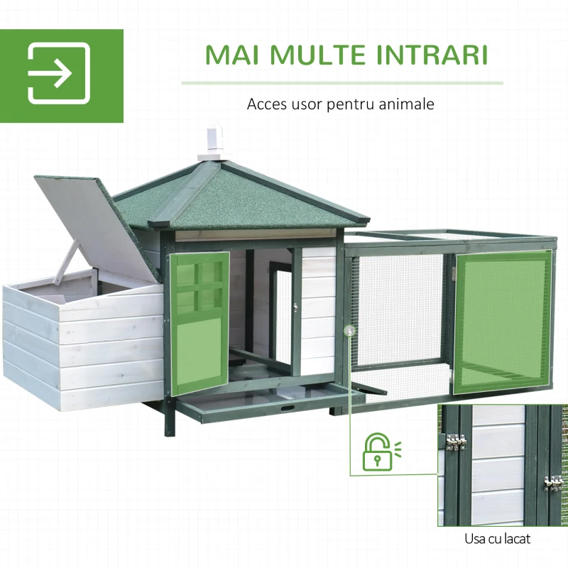 PawHut cotet de gaini, lemn 196x76x97cm, alb/verde(m-5)