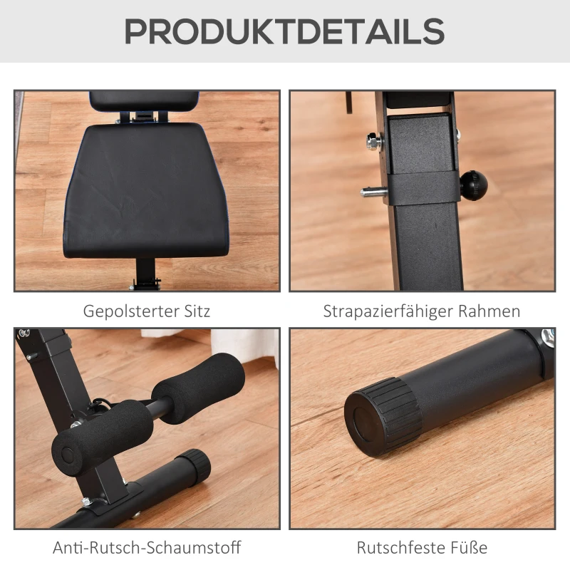 HOMCOM Hantelbank für Ganzkörpertraining Verstellbare Mehrzweck-Hantelbank Trainingsbank zusammenklappbar 110 kg Belastbarkeit Stahl Schwarz+Blau 142 x 46 x 50-132 cm