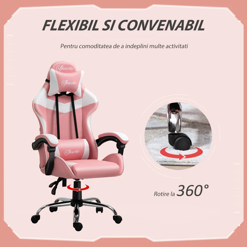 Vinsetto Scaun Gaming Ergonomic cu Tetiera Inaltime Reglabila Rabatabil