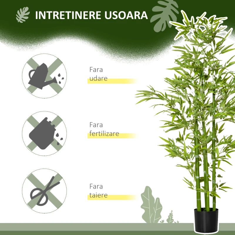 HOMCOM Planta Artificiala de Bambus 150 cm Inaltime cu Ghiveci Inclus pentru Interior si Exterior - Verde