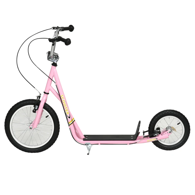 HOMCOM Trotinete para Crianças Min.5 Anos 2 Rodas com Duplo Freio e Guidão Ajustável Altura Adolecentes Adultos 135x58x92-100 cm Rosa