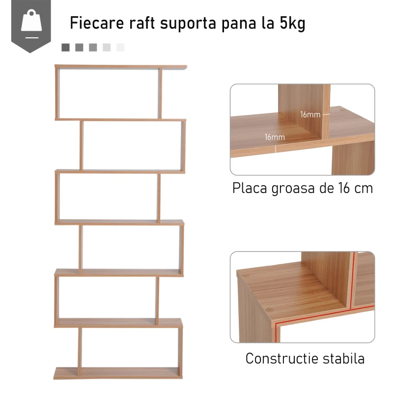 HOMCOM biblioteca cu 6 rafturi, design modern, 80x23x192cm