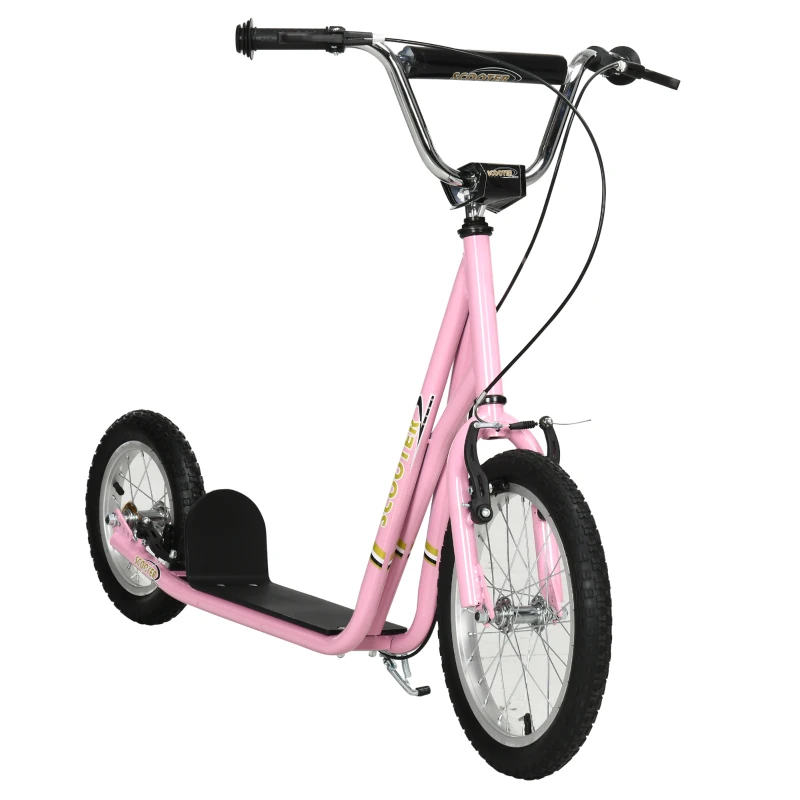 HOMCOM Trotinete para Crianças Min.5 Anos 2 Rodas com Duplo Freio e Guidão Ajustável Altura Adolecentes Adultos 135x58x92-100 cm Rosa