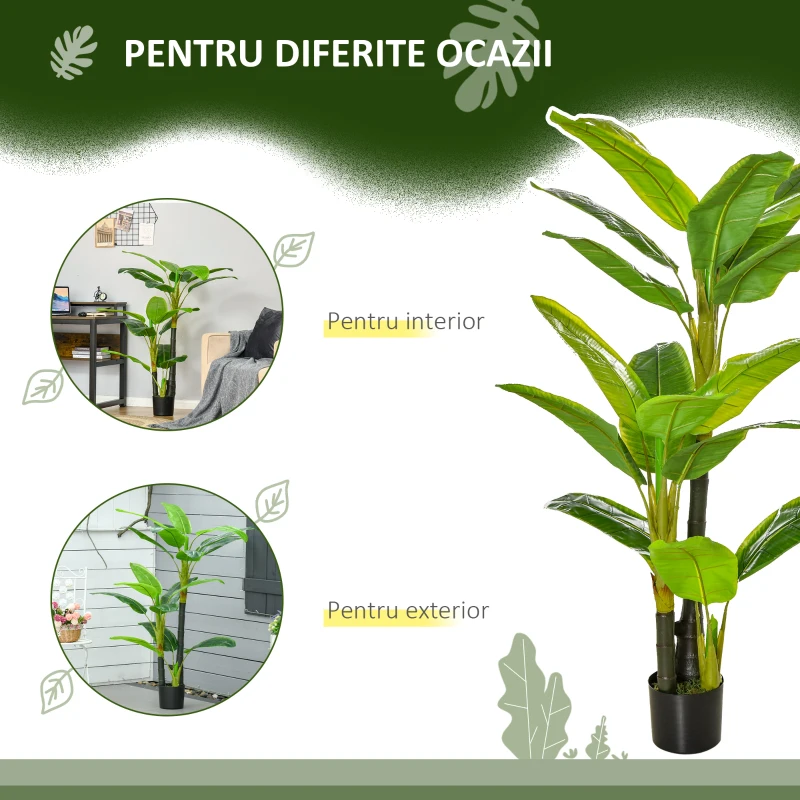 HOMCOM Bananier Planta in Ghiveci, Bananier Artificial, Planta Artificiala de Interior si Exterior, 150 cm(m-6)