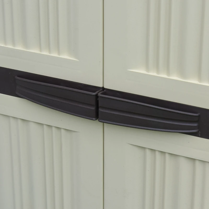 Outsunny Tall Plastic Utility Cabinet Garden Tool Shed Patio Double Door Storage Closet Wardrobe w/ Four Adjustable Shelves, 65x37x172cm, Beige