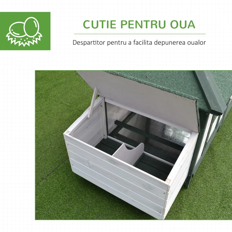 PawHut cotet de gaini, lemn 196x76x97cm, alb/verde(m-6)