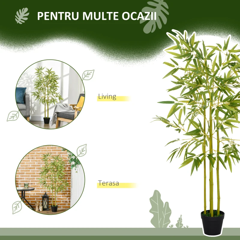 Outsunny Planta Artificiala de Bambus cu Ghiveci Inclus pentru Interior si Exterior 120cm