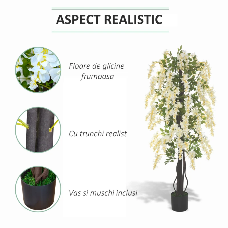 Outsunny planta artificiala realista, 165 cm, alba(m-4)