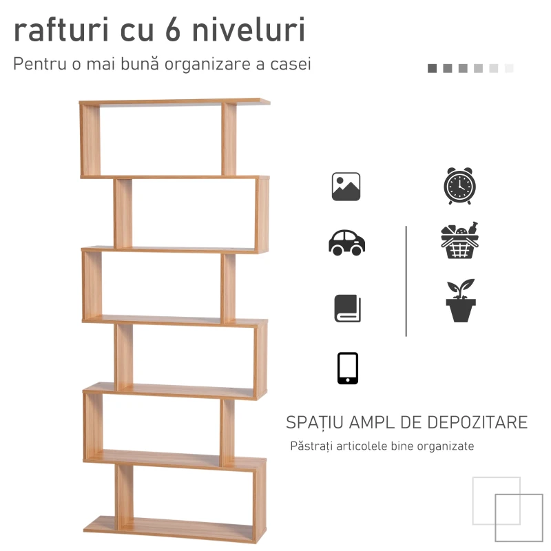 HOMCOM biblioteca cu 6 rafturi, design modern, 80x23x192cm