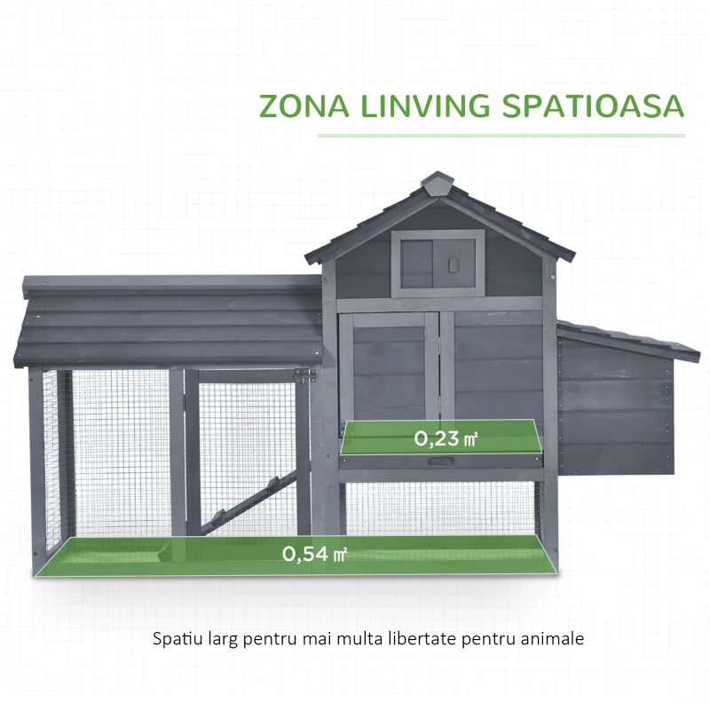 PawHut Coteț prefabricat din lemn pentru 2 găini cu gard și cuibar pentru ouat, 150.5x54x87cm
