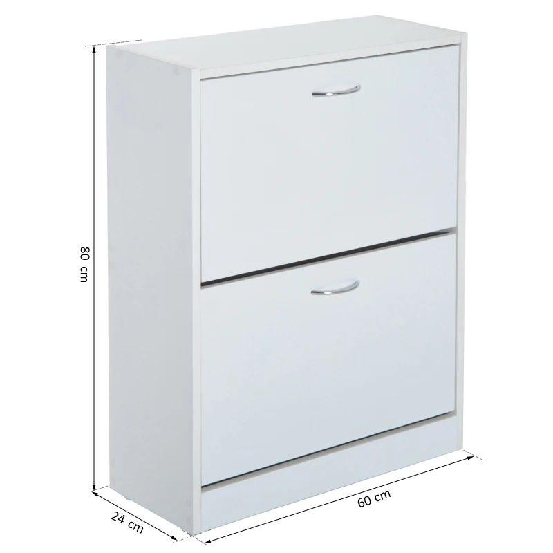 HOMCOM Schuhkipper Schuhschrank Schuhständer Schuhregal mit 2 Klappen 10–12 Paar Spannplatte Weiß 60 x 24 x 80 cm