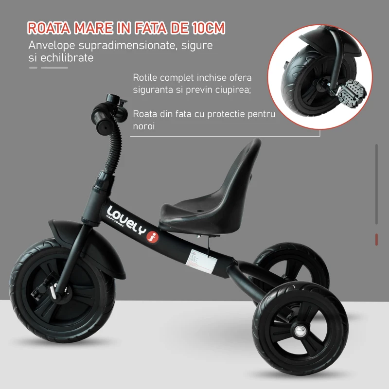 Homcom Tricicleta Copii – Metalica cu Claxon & Rotite Ajutatoare
