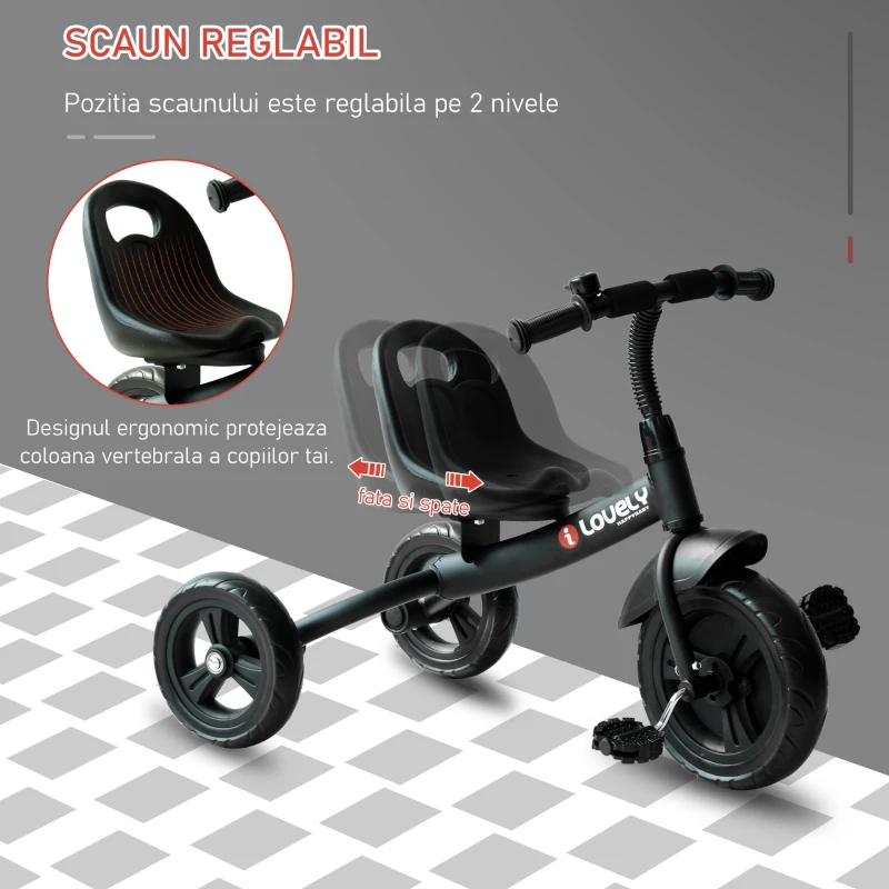 Homcom Tricicleta Copii – Metalica cu Claxon & Rotite Ajutatoare