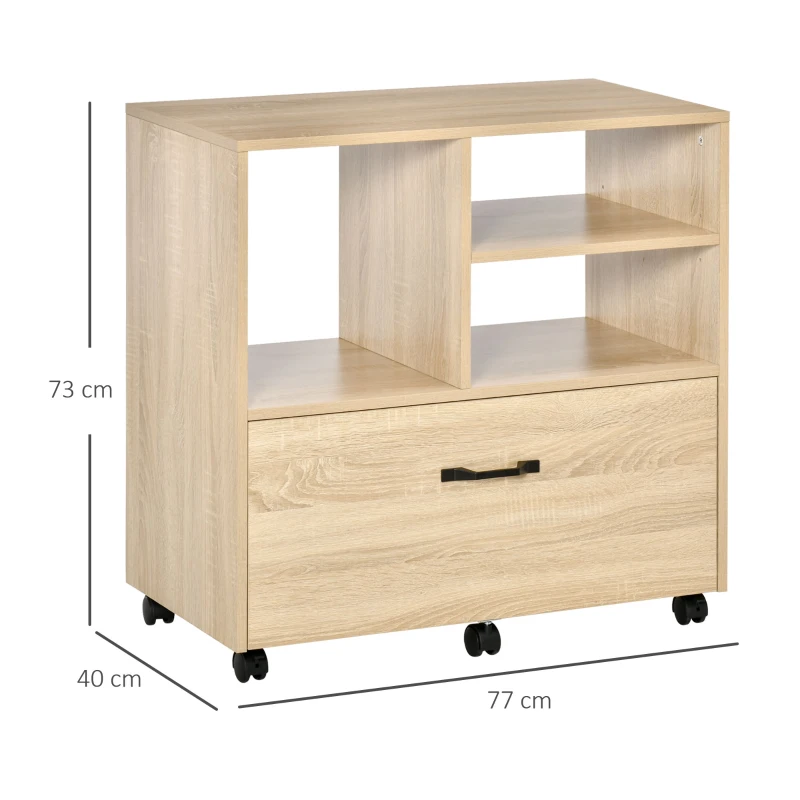 Vinsetto Mobile Multiuso per Ufficio Porta Stampante con 5 Ruote e Ripiano Regolabile, 77x40x73cm - Legno