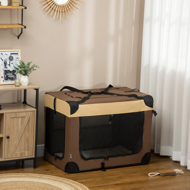 PawHut 91cm Foldable Pet Carrier, with Cushion, for Medium Dogs and Cats - Brown