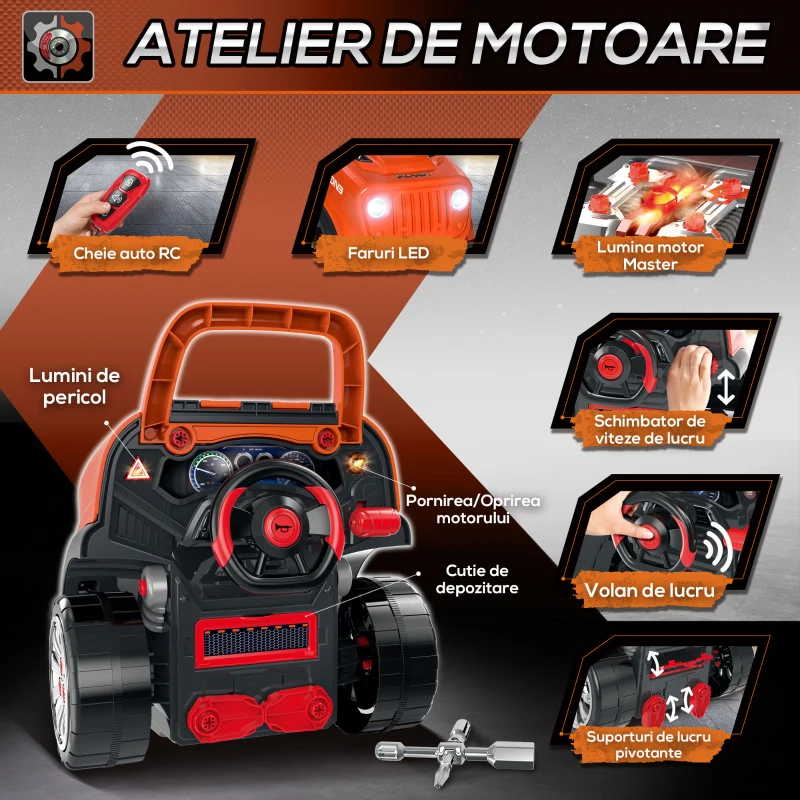 HomCom Cabina de camion, jucarie cu motor si 61 de accesorii, 3-5 ani