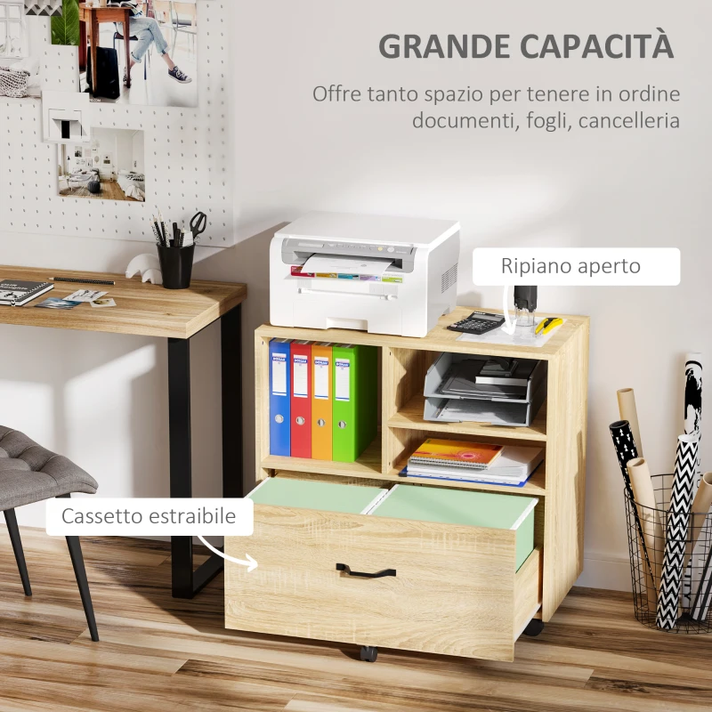 Vinsetto Mobile Multiuso per Ufficio Porta Stampante con 5 Ruote e Ripiano Regolabile, 77x40x73cm - Legno