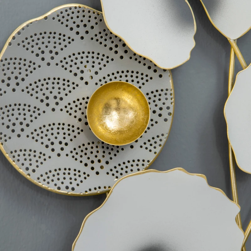 HOMCOM 3D Metal Wall Art Modern Lotus Leaves Hanging Wall Sculpture Home Decor for Living Room Bedroom Dining Room, Grey Gold
