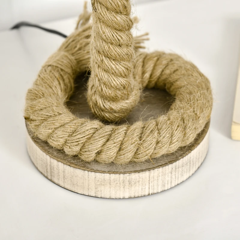 HOMCOM Nautical Style Table Lamp with Fabric Lampshade, Twisted Rope Bedside Lamp for Bedroom, Study Room, Living Room, Beige