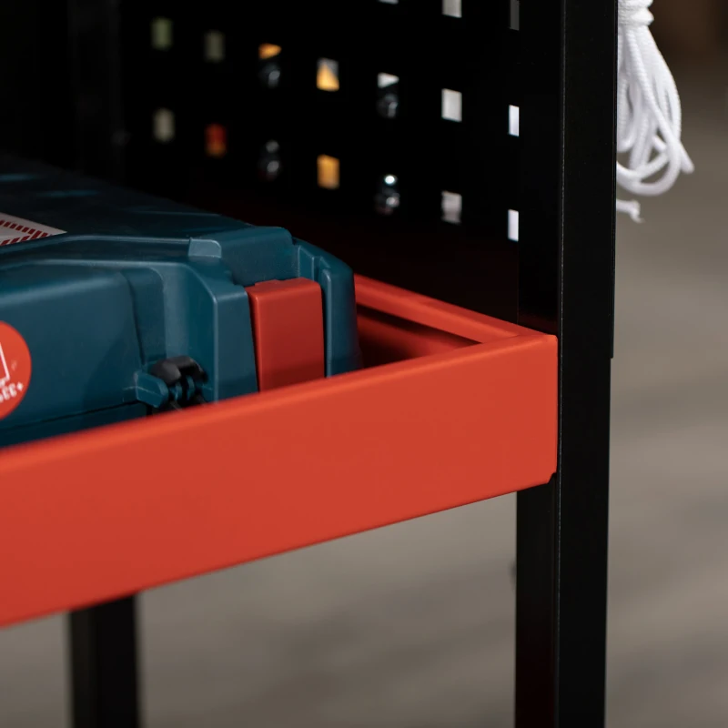 DURHAND Tool Cart, Workshop Cart, 3 Shelves, 2 Pegboards, up to 100 kg, Steel, Red, 75 x 35 x 80cm