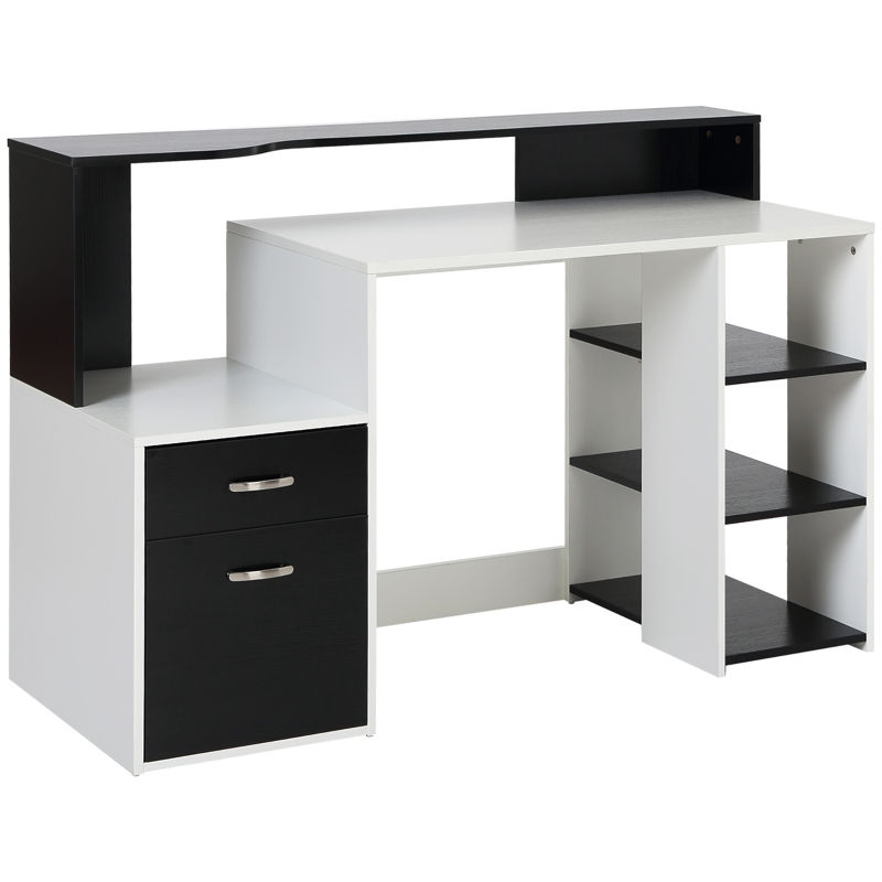 HOMCOM Bureau Informatique Meuble de Bureau pour Ordinateur Multimédia Design Multi-Rangements 104 x 55 x 92 cm Noir et Blanc
