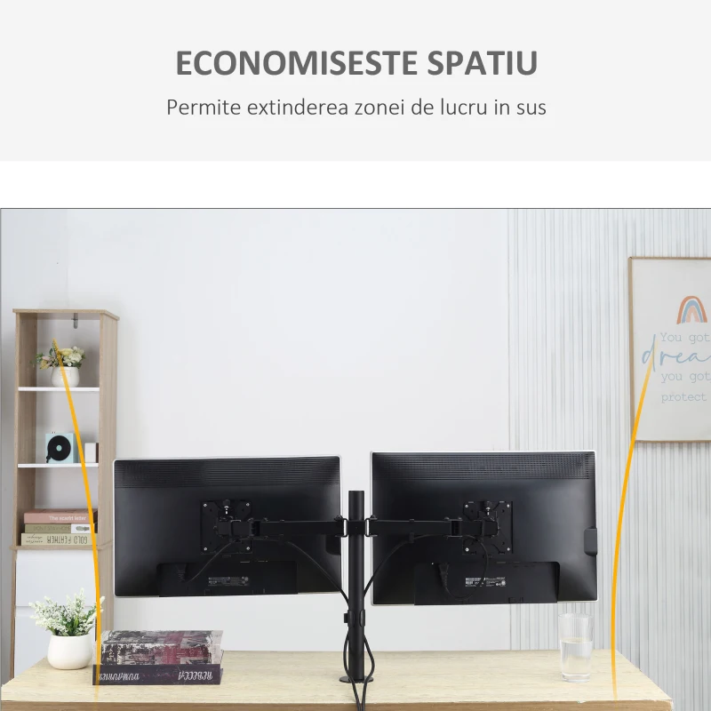 Vinsetto Suport pentru Monitor Dublu pentru Birou Inaltime si Inclinare Reglabile