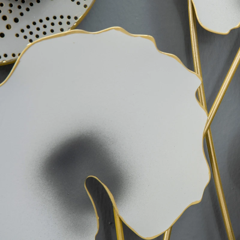 HOMCOM 3D Metal Wall Art Modern Lotus Leaves Hanging Wall Sculpture Home Decor for Living Room Bedroom Dining Room, Grey Gold
