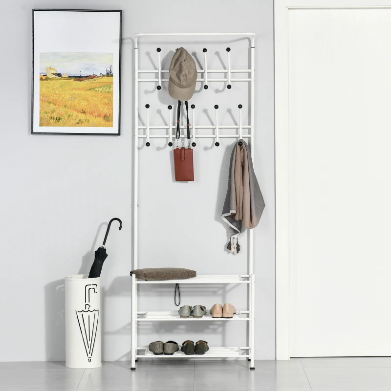 HOMCOM Portant vêtement Porte-Manteaux vestiaire d'entrée Style Contemporain Multi-rangements 67L x 30l x 185H cm Blanc