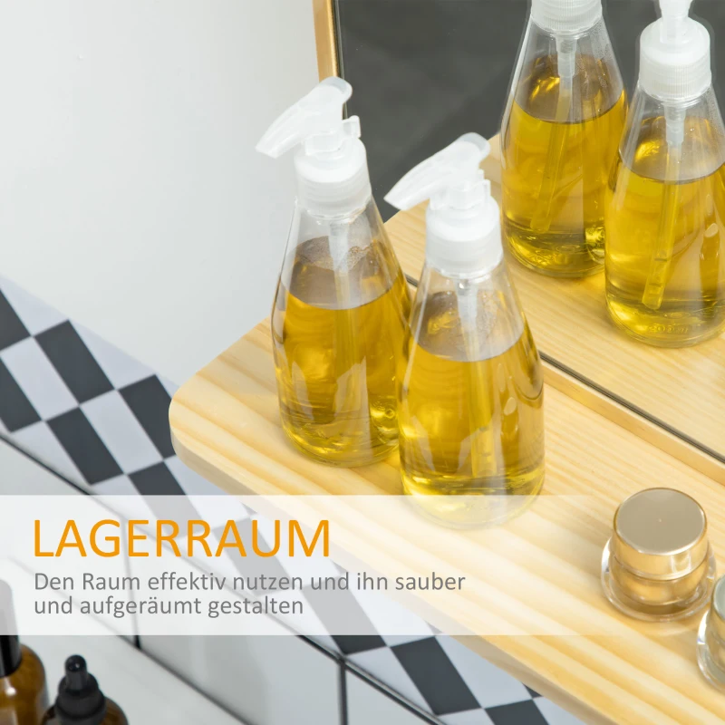 HOMCOM Wandspiegel mit Ablage, Rahmen aus Kiefernholz, 56 cm x 12 cm x 71,6 cm, Natur