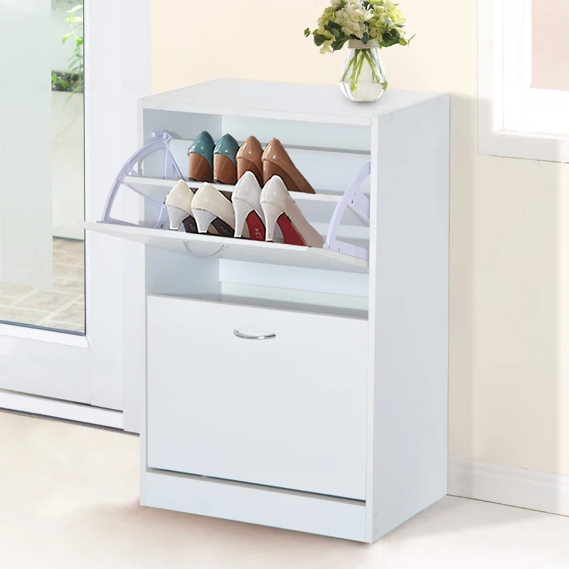 HOMCOM Schuhkipper Schuhschrank Schuhständer Schuhregal mit 2 Klappen 10–12 Paar Spannplatte Weiß 60 x 24 x 80 cm