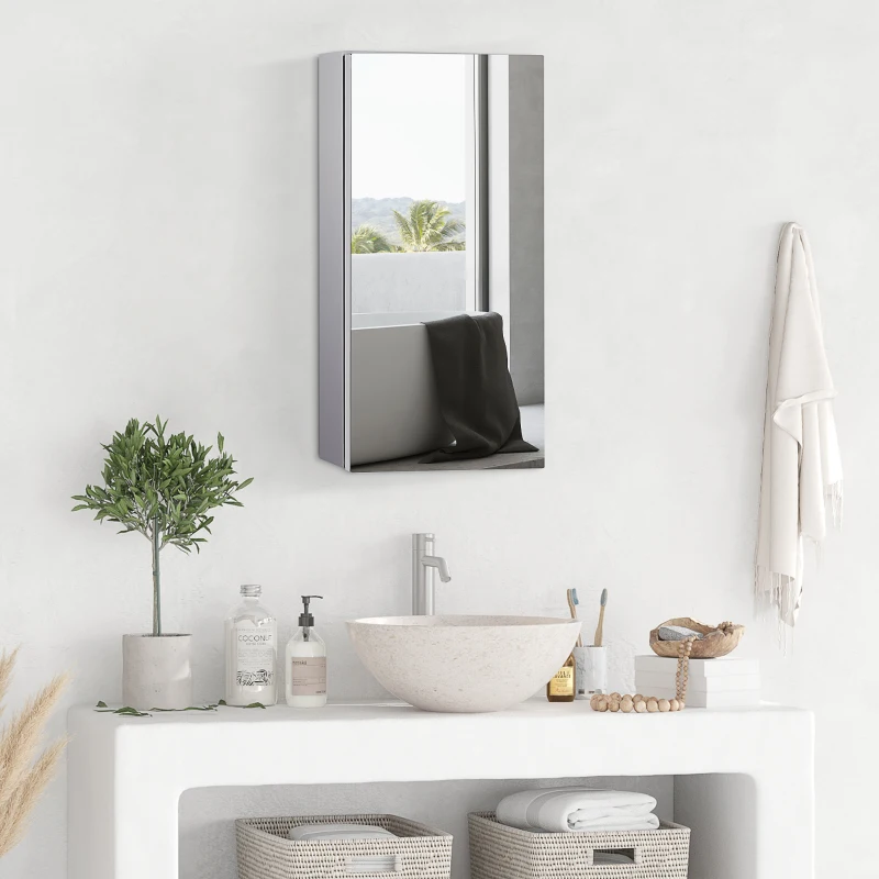 HOMCOM Stainless Steel Mirror Storage Cabinet-Silver(m-2)