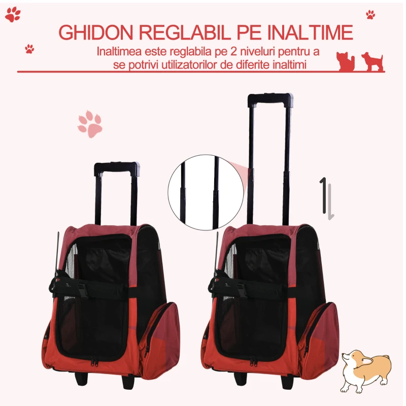 PawHut trolley 2 in 1 pentru animale, 35x27x49cm, rosu
