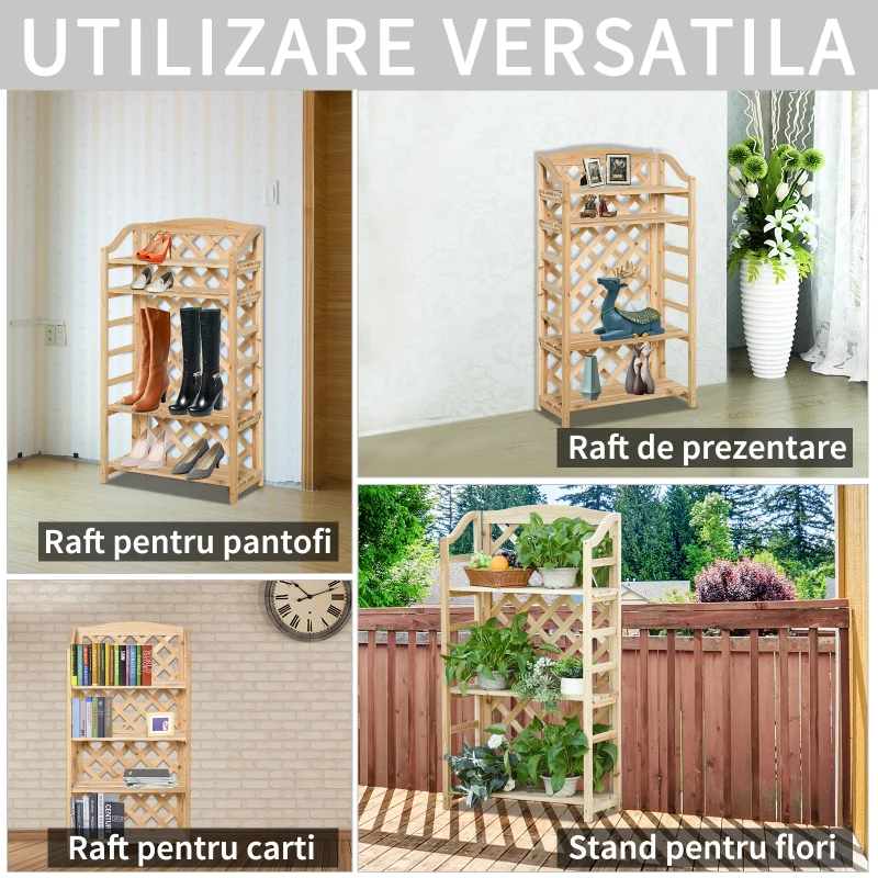 Outsunny Raft pentru Plante Pliabil cu 4 Rafturi Reglabile din Lemn