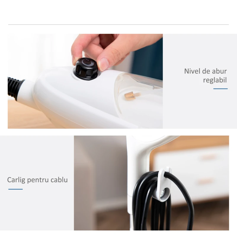 HOMCOM Mop electric cu aburi cu 11 accesorii, rezervor 450 ml, 1330 W – alb