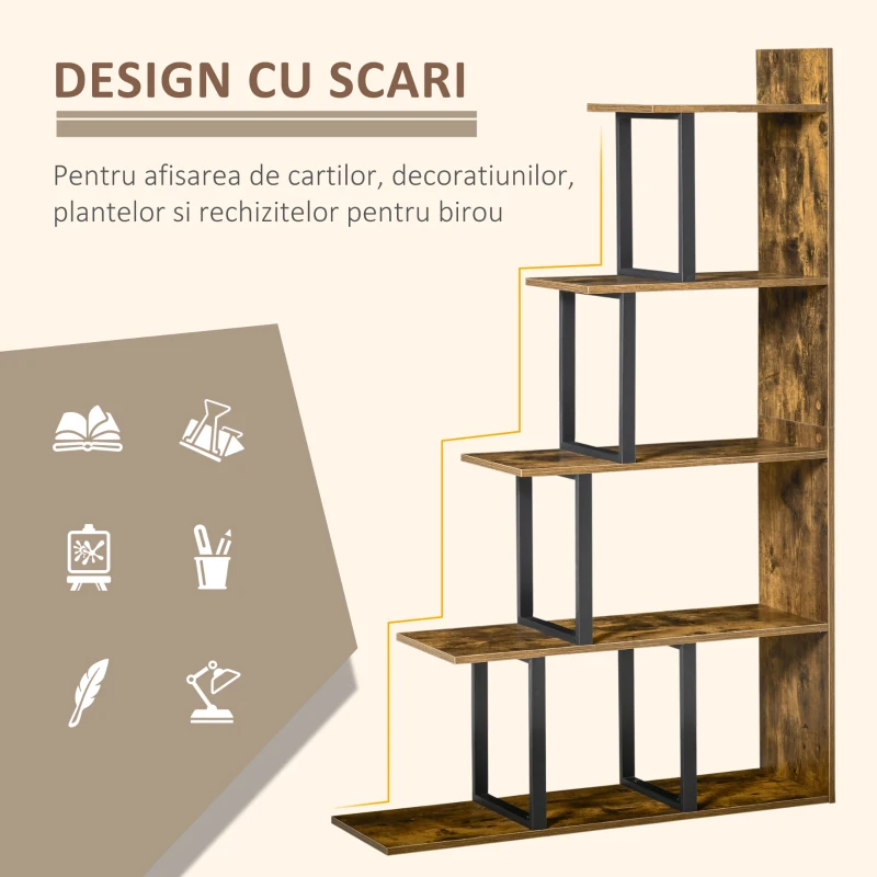 HOMCOM Biblioteca Stil Industrial 5 Niveluri 102 x 30 x 160 cm
