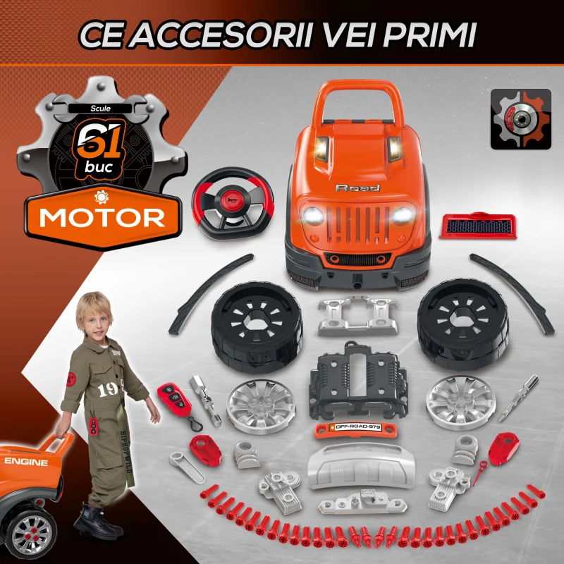 HomCom Cabina de camion, jucarie cu motor si 61 de accesorii, 3-5 ani