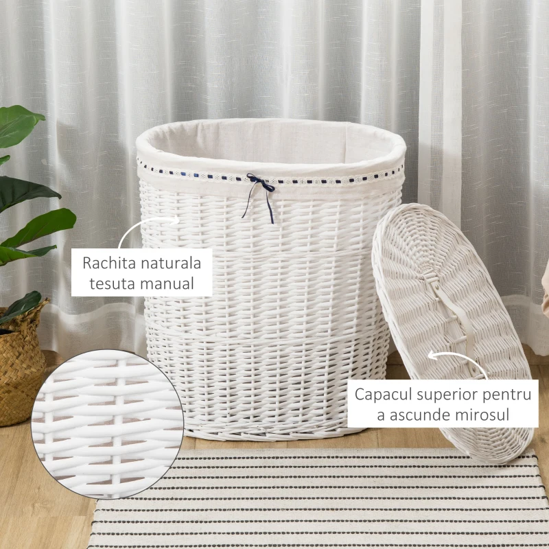 Homcom Cos Rufe din Rachita Alba – Cu Capac & Sac Lavabil