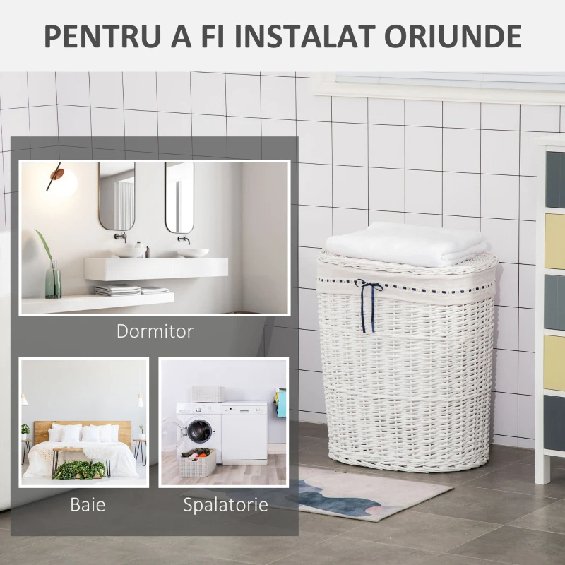 Homcom Cos Rufe din Rachita Alba – Cu Capac & Sac Lavabil