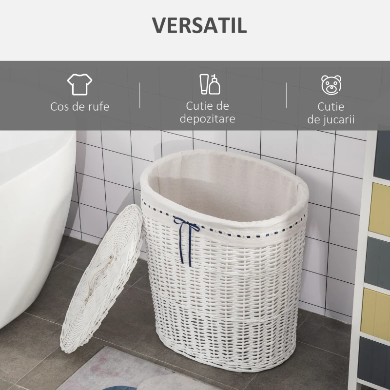Homcom Cos Rufe din Rachita Alba – Cu Capac & Sac Lavabil
