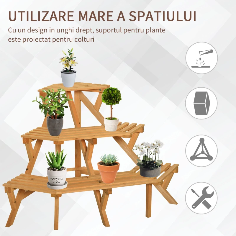 Outsunny suport ghivece, tip scara, 3 rafturi