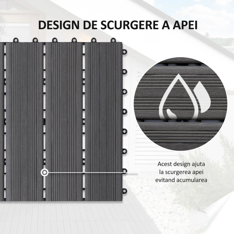 Outsunny, gresie exterior, set de 11 placi, 30x30x2.2 cm, gri