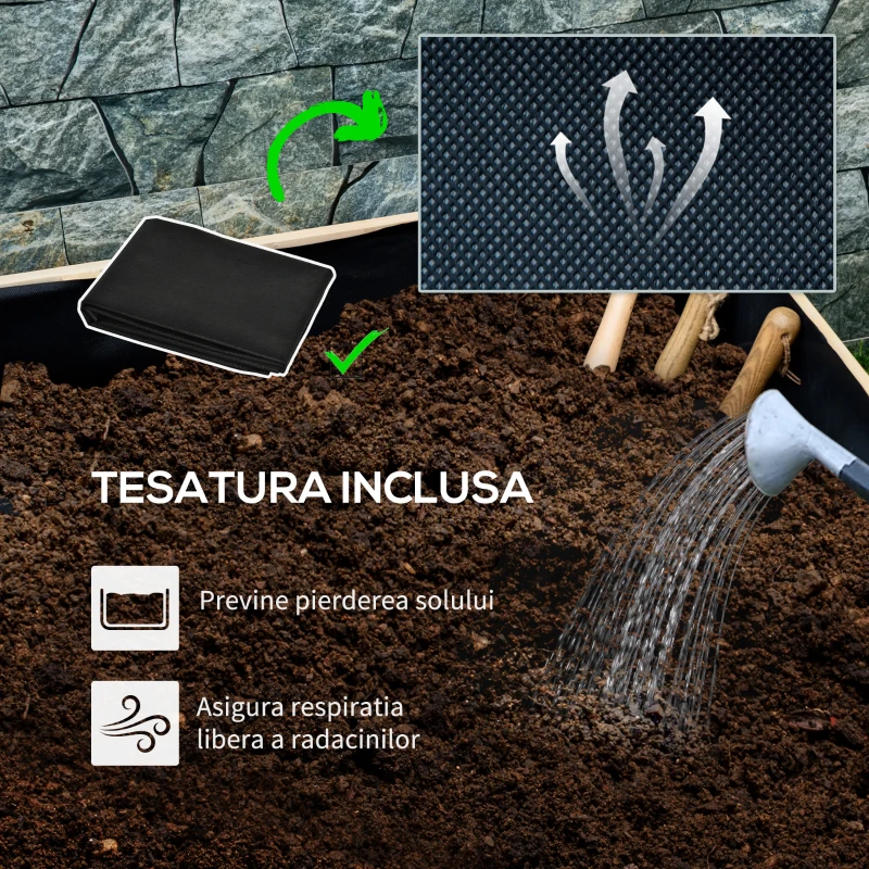 Outsunny Pat pentru Gradina de Legume inaltat din Lemn, Jardiniera de Gradina pentru Plante si Legume, 117x117x30 cm