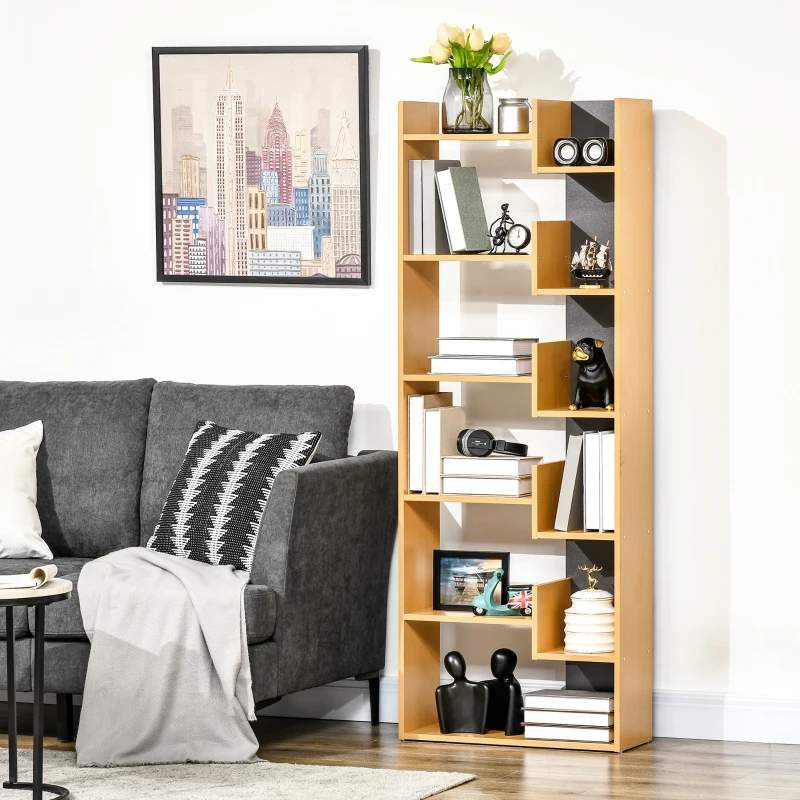 HOMCOM 6-Tier Bookcase, Freestanding Bookshelf with 11 Open Shelves, Modern Dsiplay Storage Unit for Study and Home Office, Natural