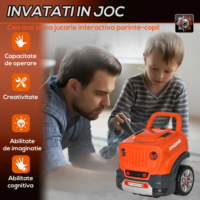 HomCom Cabina de camion, jucarie cu motor si 61 de accesorii, 3-5 ani