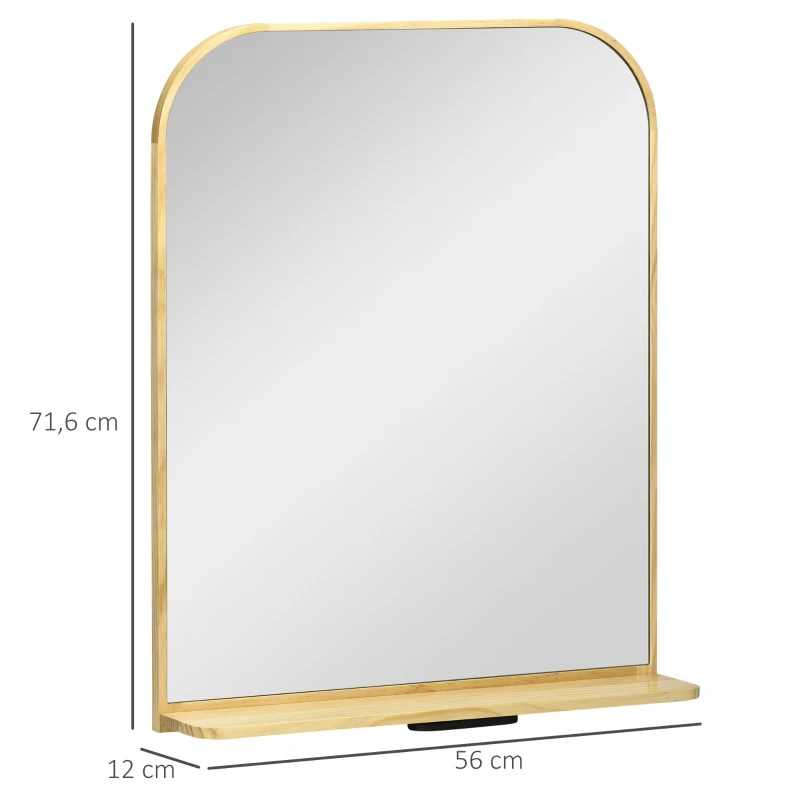 HOMCOM Wandspiegel mit Ablage, Rahmen aus Kiefernholz, 56 cm x 12 cm x 71,6 cm, Natur