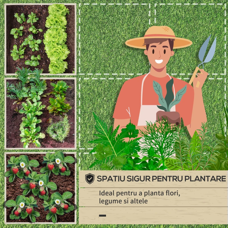 Outsunny Pat pentru Gradina de Legume inaltat din Lemn, Jardiniera de Gradina pentru Plante si Legume, 117x117x30 cm