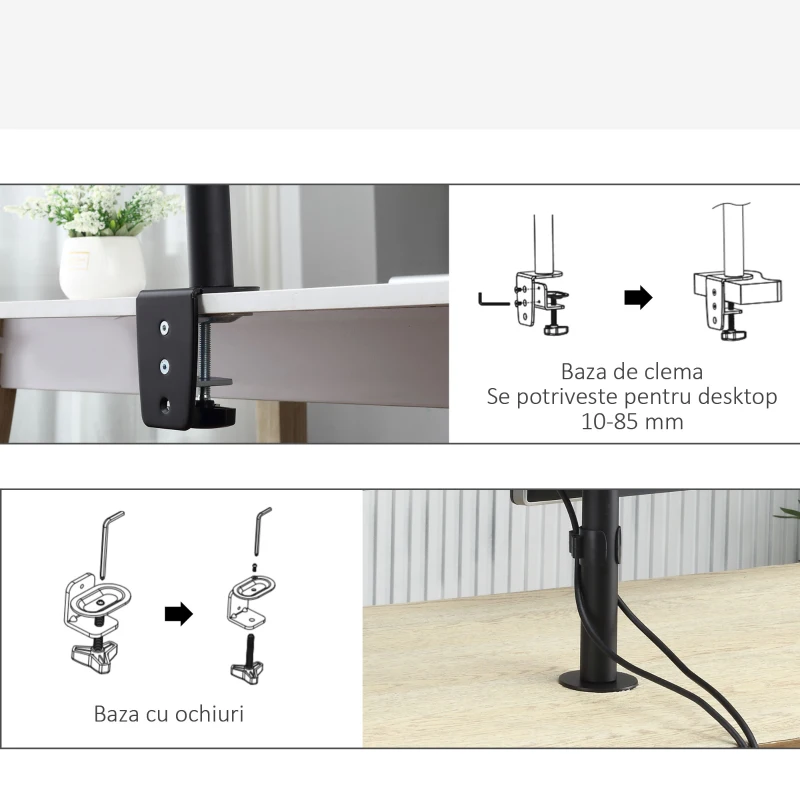 Vinsetto Suport pentru Monitor Dublu pentru Birou Inaltime si Inclinare Reglabile