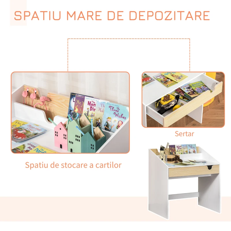 HomCom birou tip biblioteca, pentru copii, 70x50x75 cm, alb