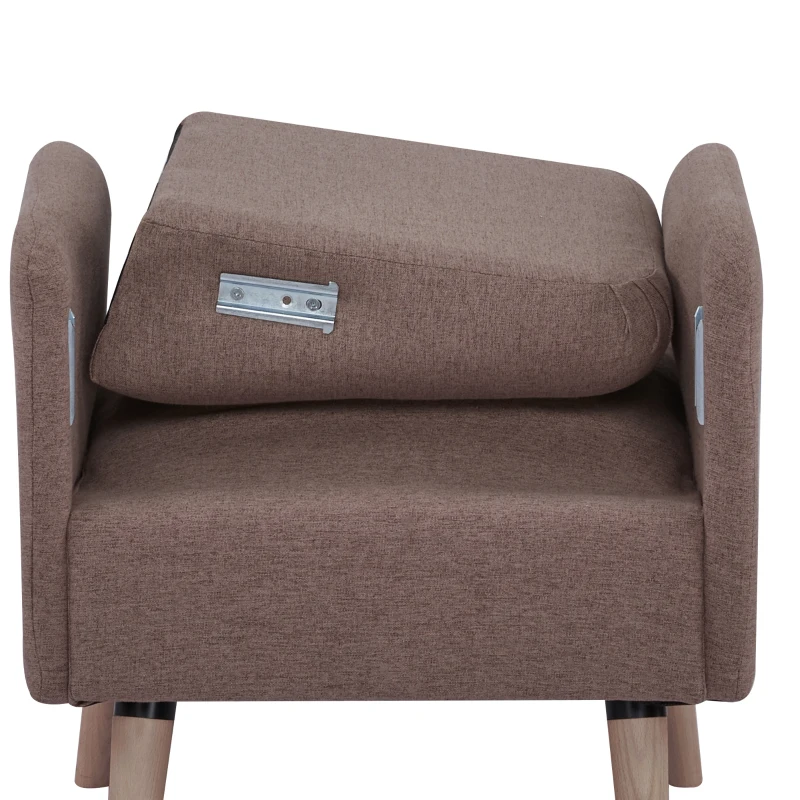 HOMCOM Upholstered Armchair, Living Room Chairs with Birch Wood Legs, Thick Padding and Button Mid-Back, Brown