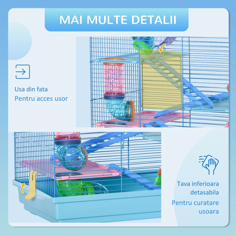 Pawhut Cusca Hamsteri 5 Etaje – Albastra cu Accesorii Incluse